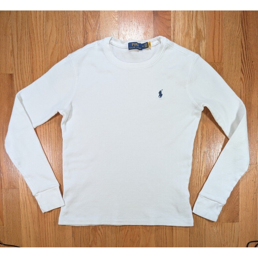 Polo Ralph Lauren Shirt Mens M White Thermal Waffle Long Sleeve Crewneck Slim